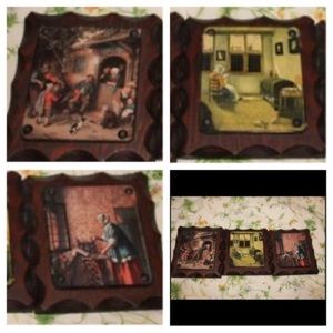 Dutch print on wood pictures set of 3